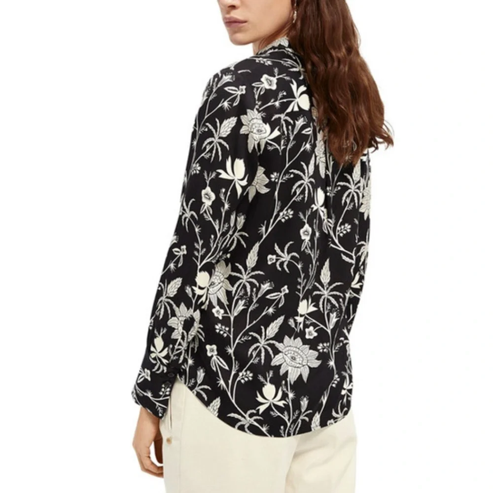 NWOT Scotch & Soda Floral Button Down Shirt Black Collared - Picture 5 of 11